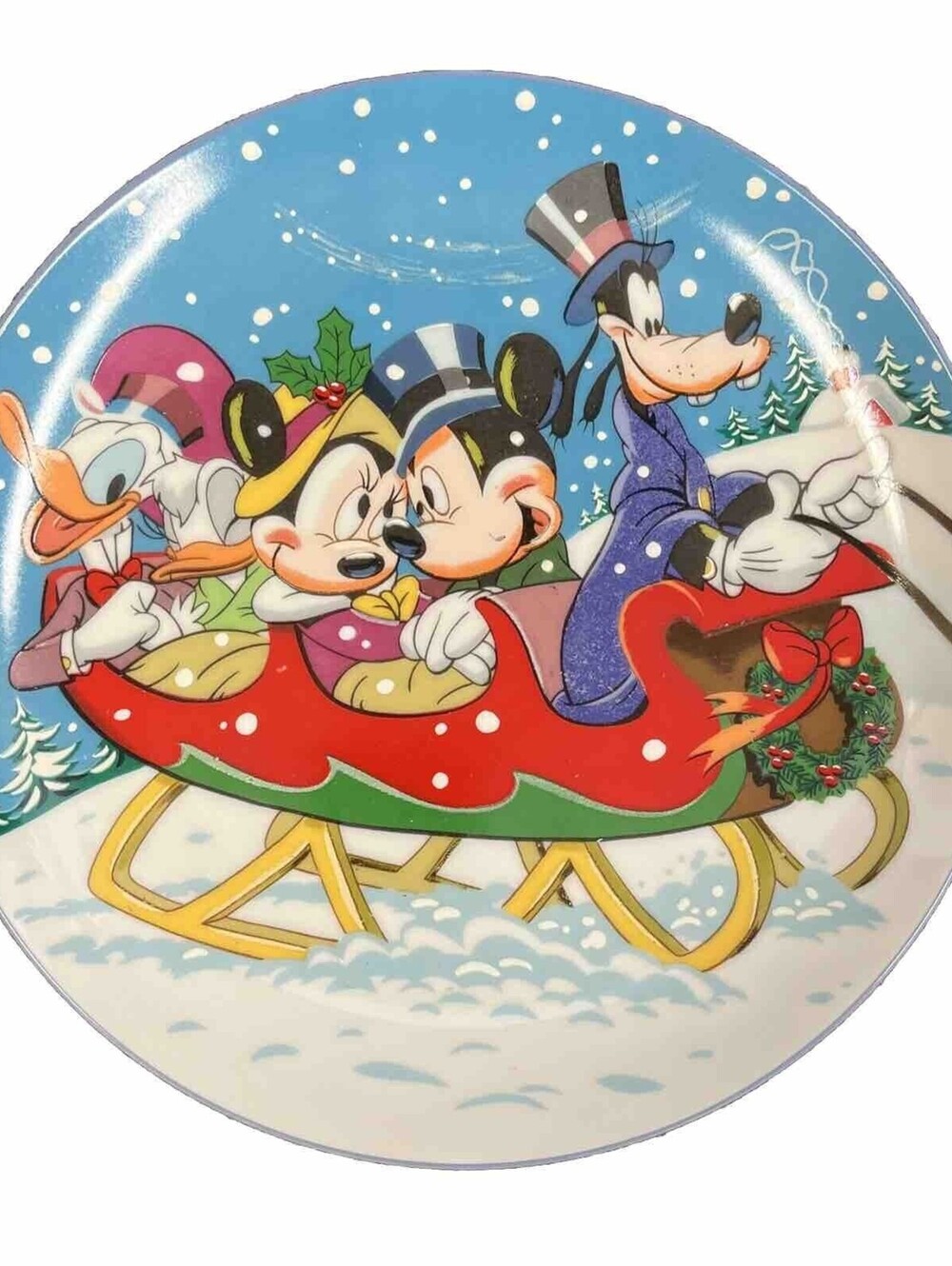 Mickey Mouse Minnie Schmid Disney 1988 Collectors Warm Winter Ride Annual Plate